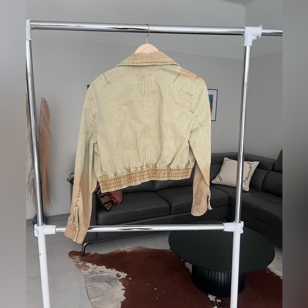 Mango washed beige tan Bomber jacket Sz S - Picture 5 of 9